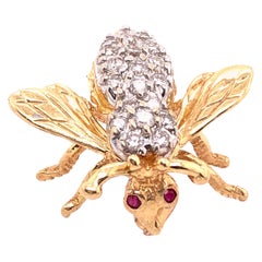 Vintage 14 Karat Yellow and White Gold with Diamond Bee / Insect Brooch