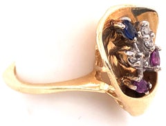 14 Karat Yellow and White Gold with Semi Precious Stones Freeform Ring