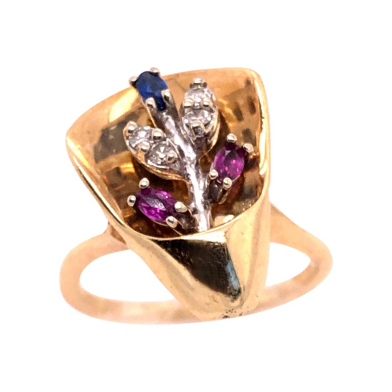 Anillo Freeform de Oro Amarillo y Blanco de 14 Kilates con Piedras