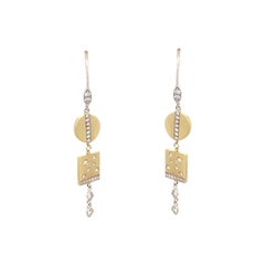 14 Karat Yellow and White Gold  Drop Earrings with Mixed Shapes 