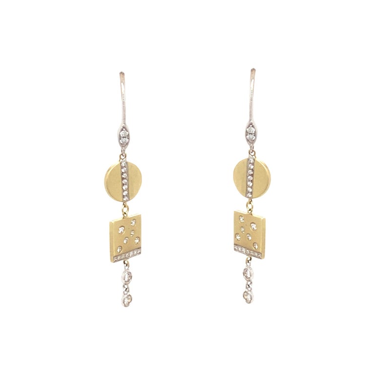 14 Karat Yellow and White Gold Drop Earrings with Mixed Shapes at 1stDibs