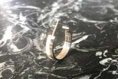 14 Karat Yellow and White Solid Gold Structured Sparkling Creole Hoop Earrings