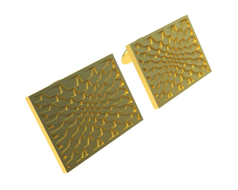Women's or Men's 14 Karat Yellow  Gold  Optical Art  Rectangle Cuff links For Sale