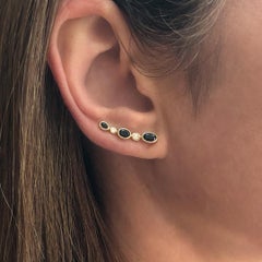 14 Karat Yellow Black Spinel and Diamond Climber Earrings