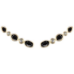 14 Karat Yellow Black Spinel and Diamond Climber Earrings