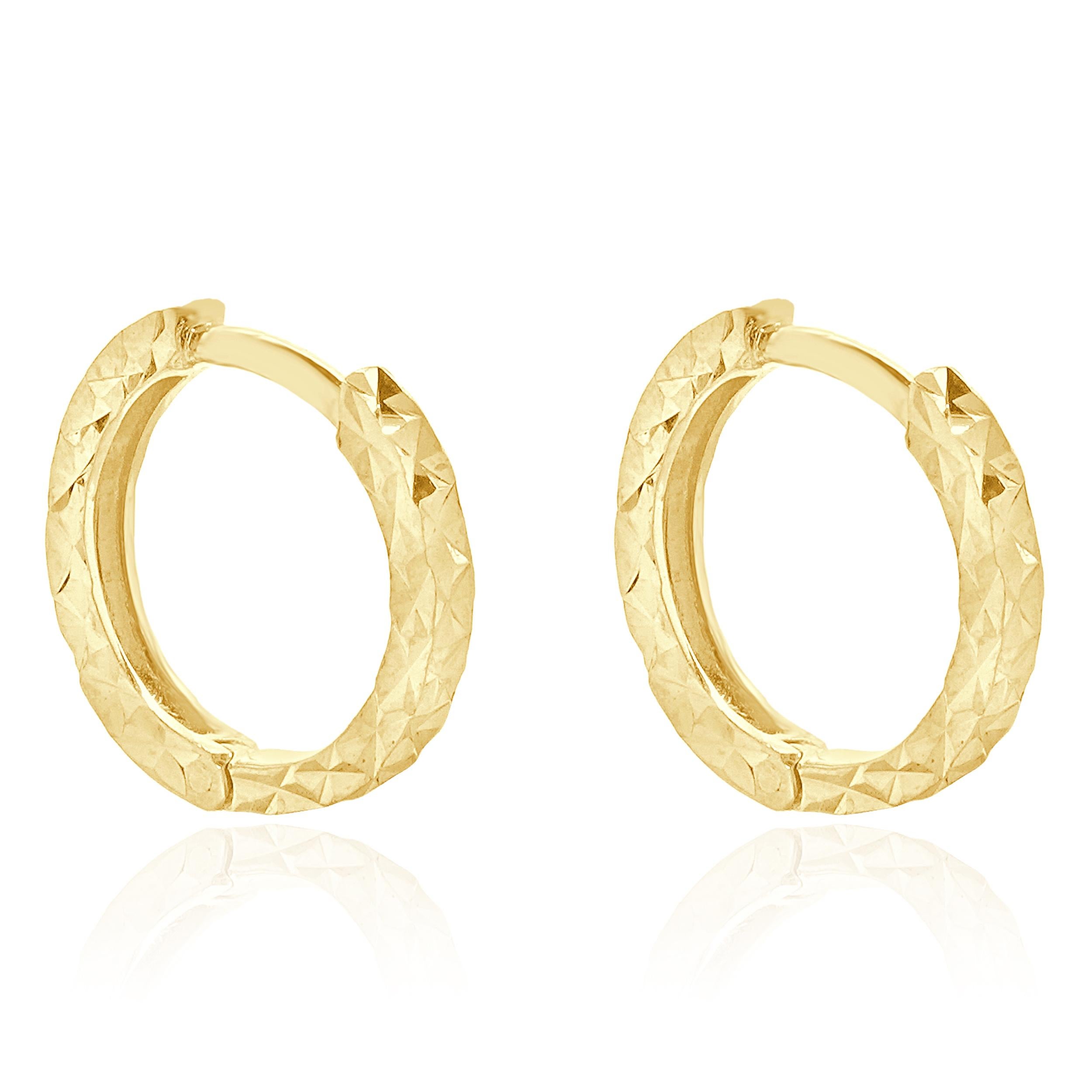 14 Karat Yellow Diamond Cut Huggie Hoop Earrings In Excellent Condition In Scottsdale, AZ