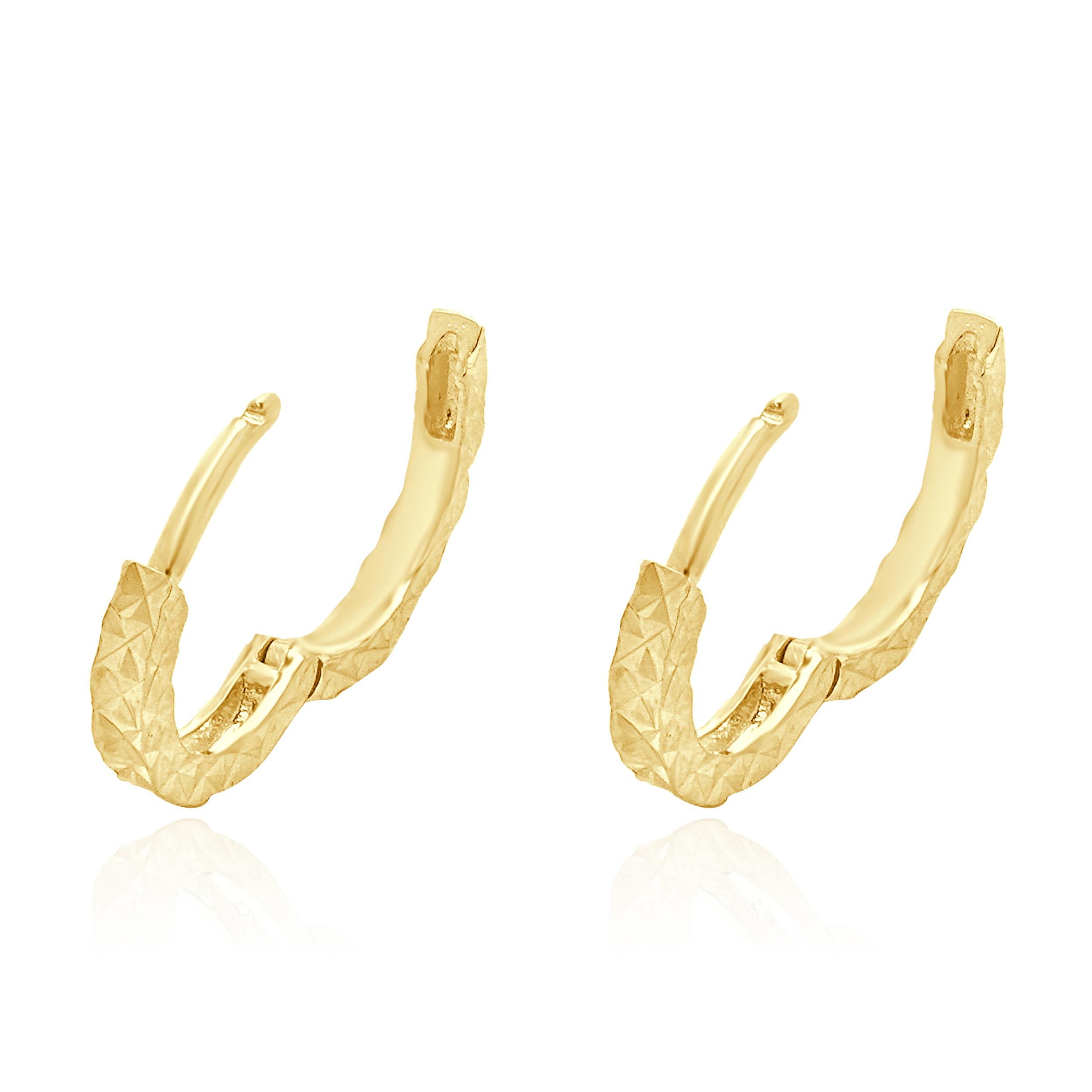 Women's 14 Karat Yellow Diamond Cut Huggie Hoop Earrings
