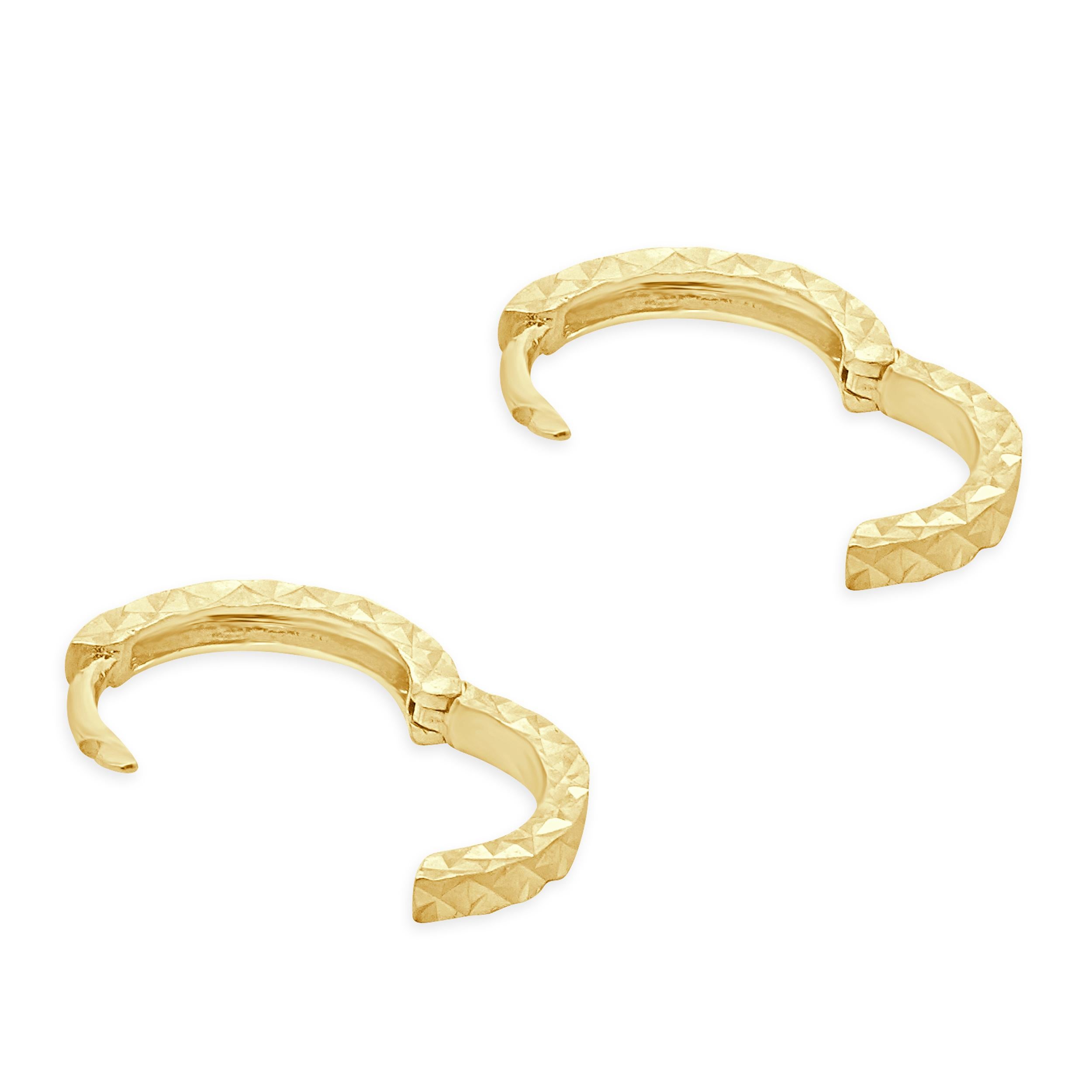 14 Karat Yellow Diamond Cut Huggie Hoop Earrings 1