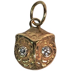 14 Karat Yellow Diamond Owl Head Charm