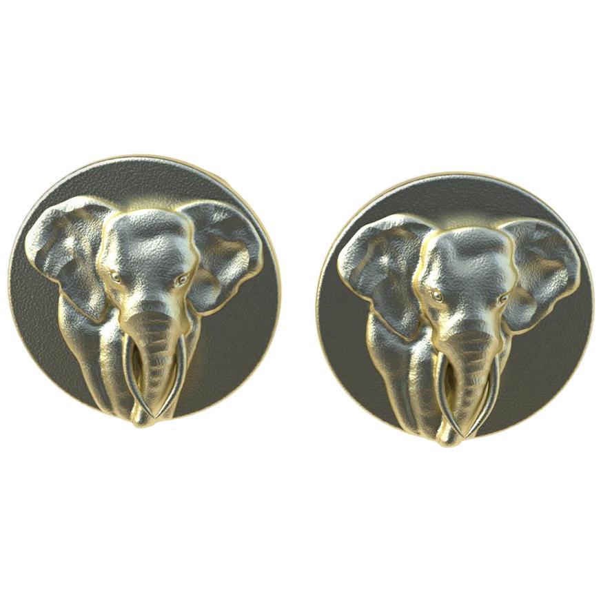 Boutons de manchette éléphant en or jaune 14 carats en vente