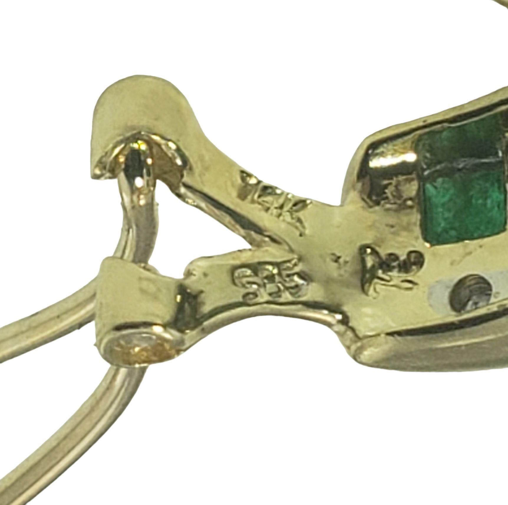 14 Karat Yellow Emerald and Diamond Earrings For Sale 1
