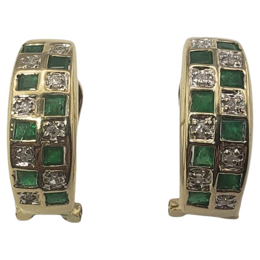 14 Karat Yellow Emerald and Diamond Earrings For Sale