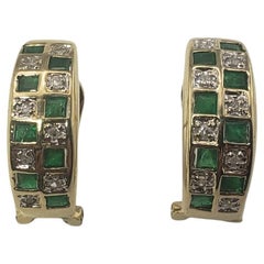 14 Karat Yellow Emerald and Diamond Earrings