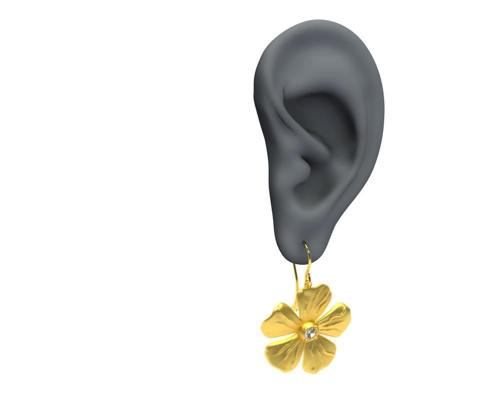 Women's 14 Karat Yellow Gia Diamond Periwinkle Flower Earrings For Sale