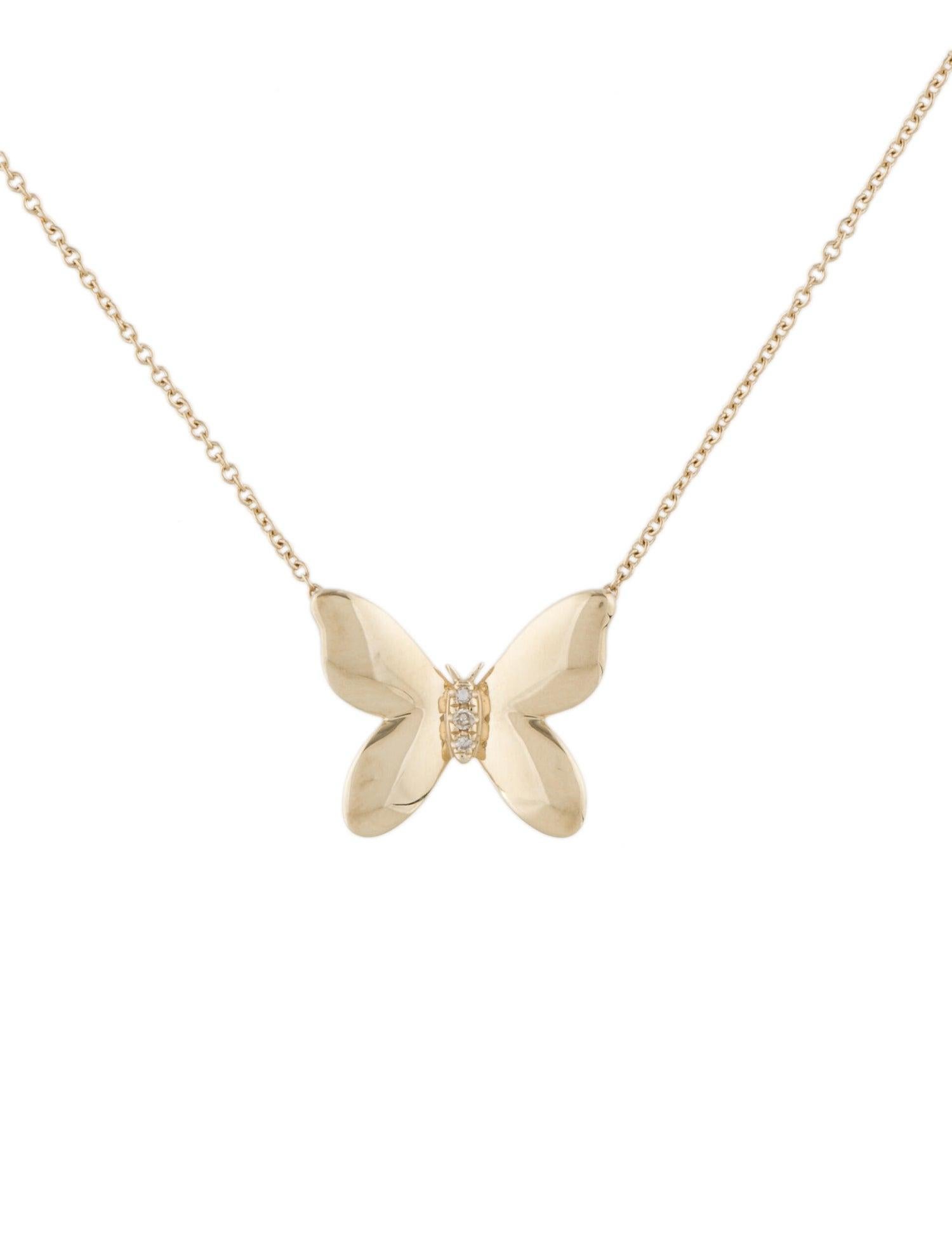 Women's 14 Karat Yellow Gold 0.02 Carat Diamond Butterfly Necklace For Sale