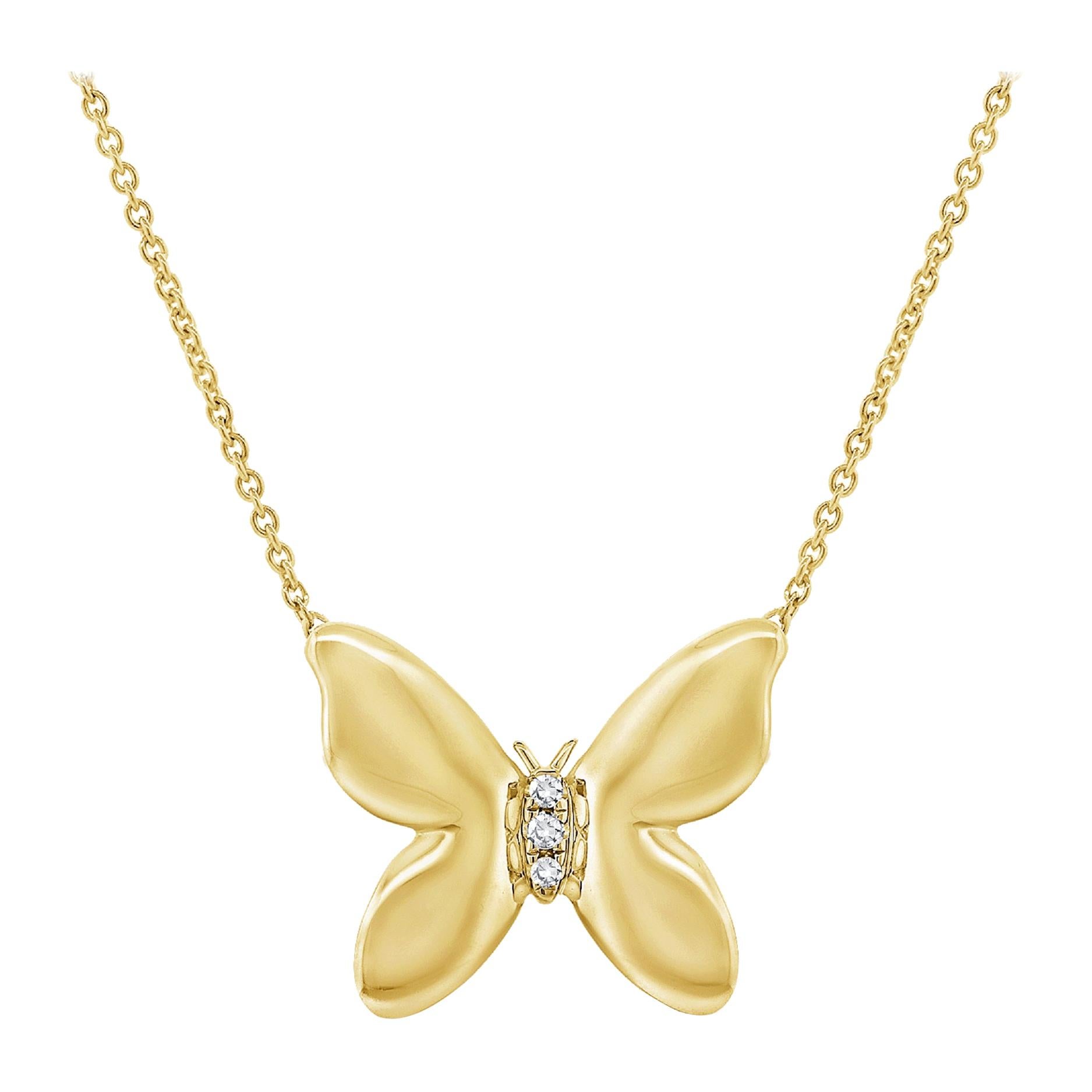 Diamond 1.5 Carat Butterfly Necklace in 14 Karat Yellow Gold For Sale