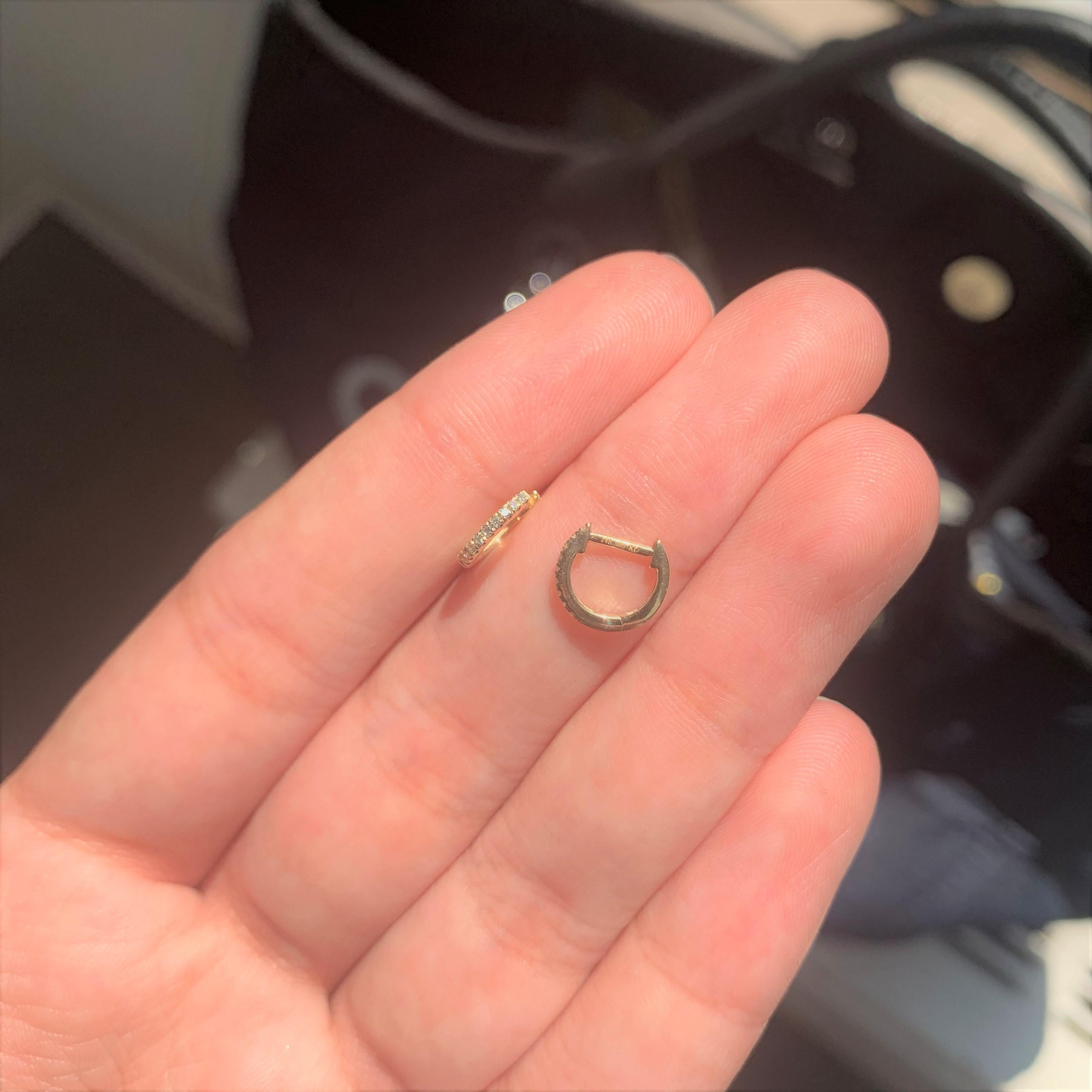 0.05 Natural Diamond Pave Set Mini Hoop Huggie Earrings 10k White Gold