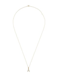 14 Karat Yellow Gold 0.06 Carat Diamond Initial Pendant Necklace, Initial A