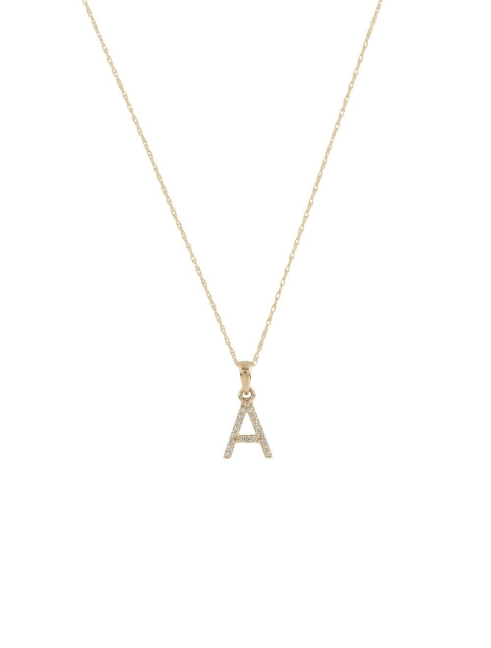 Single Cut 14 Karat Yellow Gold 0.06 Carat Diamond Initial Pendant Necklace, Initial A For Sale