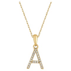 14 Karat Yellow Gold 0.06 Carat Diamond Initial Pendant Necklace, Initial A