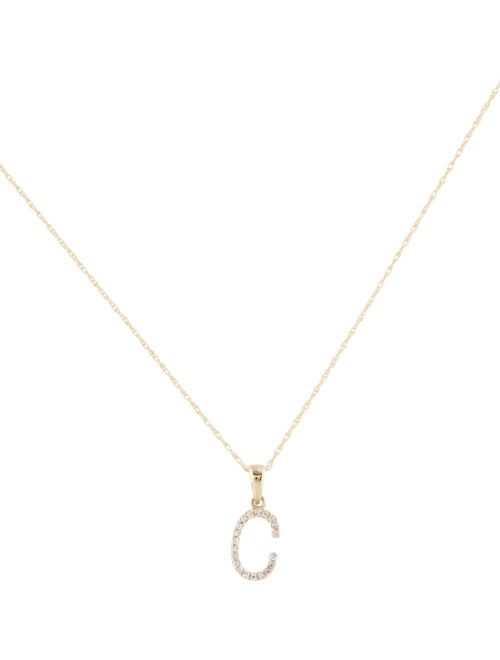 Contemporary 14 Karat Yellow Gold 0.06 Carat Diamond Initial Pendant Necklace, Initial C For Sale