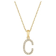 14 Karat Yellow Gold 0.06 Carat Diamond Initial Pendant Necklace, Initial C
