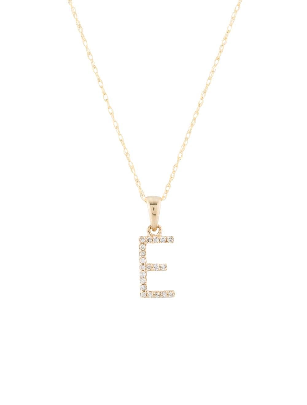Single Cut 14 Karat Yellow Gold 0.06 Carat Diamond Initial Pendant Necklace, Initial E For Sale