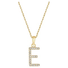 14 Karat Yellow Gold 0.06 Carat Diamond Initial Pendant Necklace, Initial E