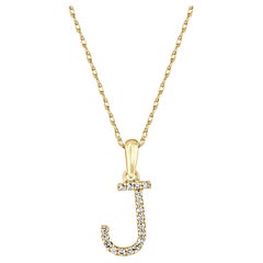 14 Karat Yellow Gold 0.06 Carat Diamond Initial Pendant Necklace, Initial J