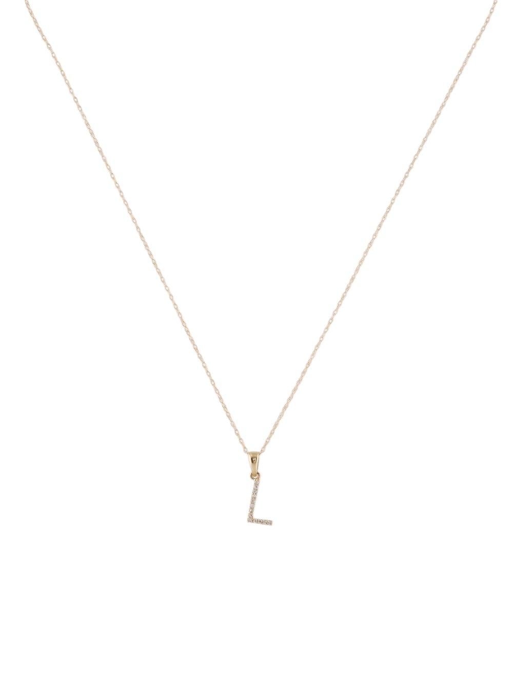 Single Cut 14 Karat Yellow Gold 0.06 Carat Diamond Initial Pendant Necklace, Initial L For Sale