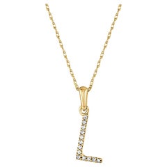 14 Karat Yellow Gold 0.06 Carat Diamond Initial Pendant Necklace, Initial L