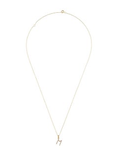 14 Karat Yellow Gold 0.06 Carat Diamond Initial Pendant Necklace, Initial M