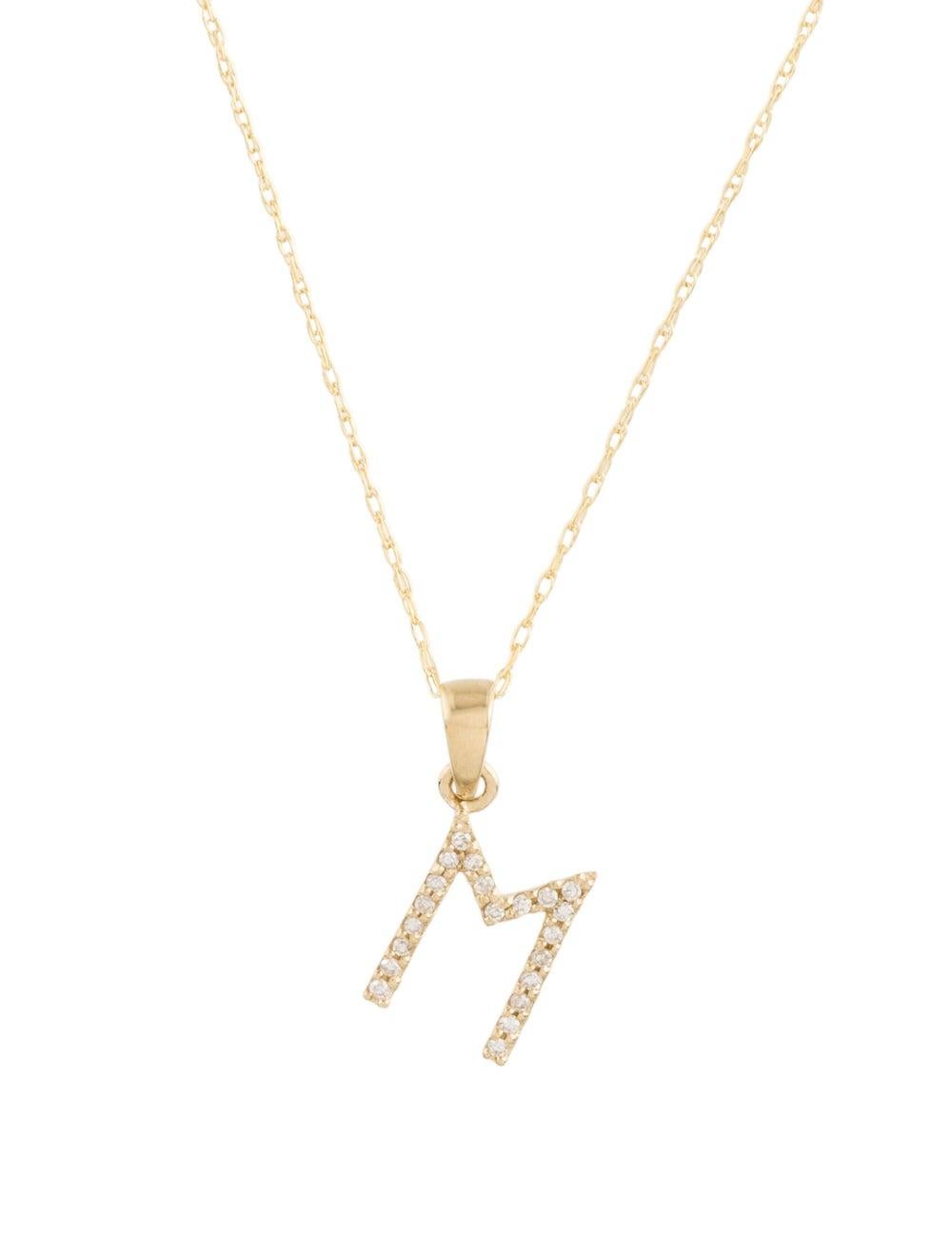 Single Cut 14 Karat Yellow Gold 0.06 Carat Diamond Initial Pendant Necklace, Initial M For Sale