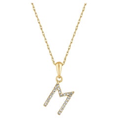 14 Karat Yellow Gold 0.06 Carat Diamond Initial Pendant Necklace, Initial M