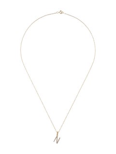 14 Karat Yellow Gold 0.06 Carat Diamond Initial Pendant Necklace, Initial N