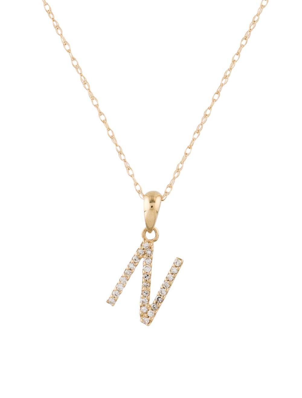 Single Cut 14 Karat Yellow Gold 0.06 Carat Diamond Initial Pendant Necklace, Initial N For Sale