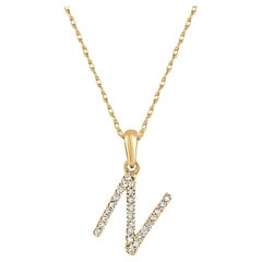 14 Karat Yellow Gold 0.06 Carat Diamond Initial Pendant Necklace, Initial N