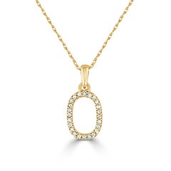 14 Karat Yellow Gold 0.06 Carat Diamond Initial Pendant Necklace, Initial O