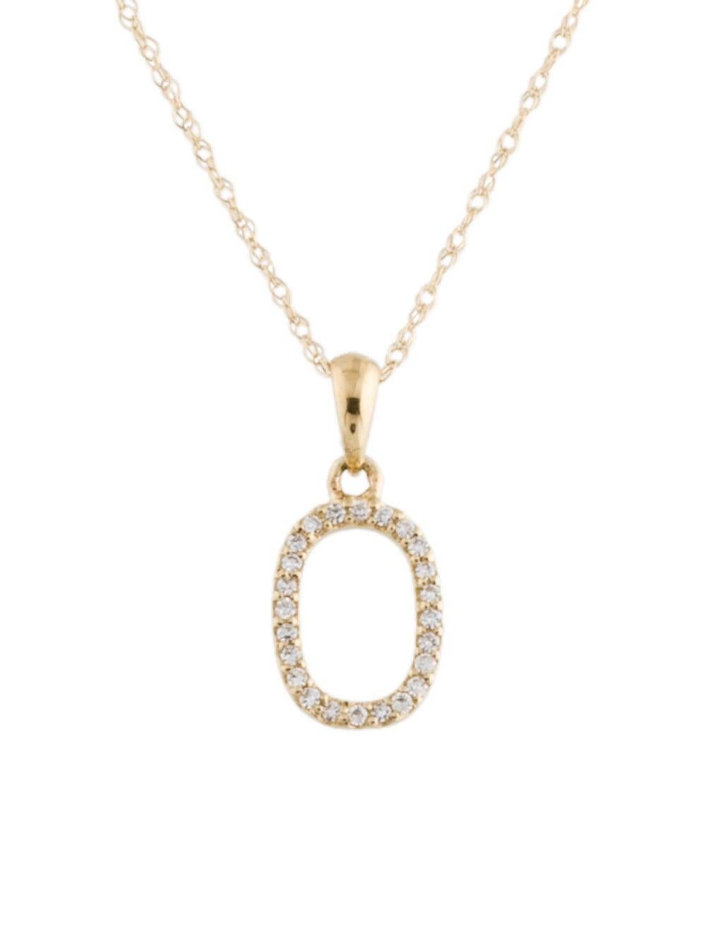 Contemporary 14 Karat Yellow Gold 0.06 Carat Diamond Initial Pendant Necklace, Initial O For Sale