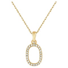 Collier pendentif en or jaune 14 carats avec diamants 0,06 carat d'origine, initial O