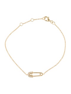 14 Karat Yellow Gold 0.07 Carat Diamond Safety Pin Bracelet