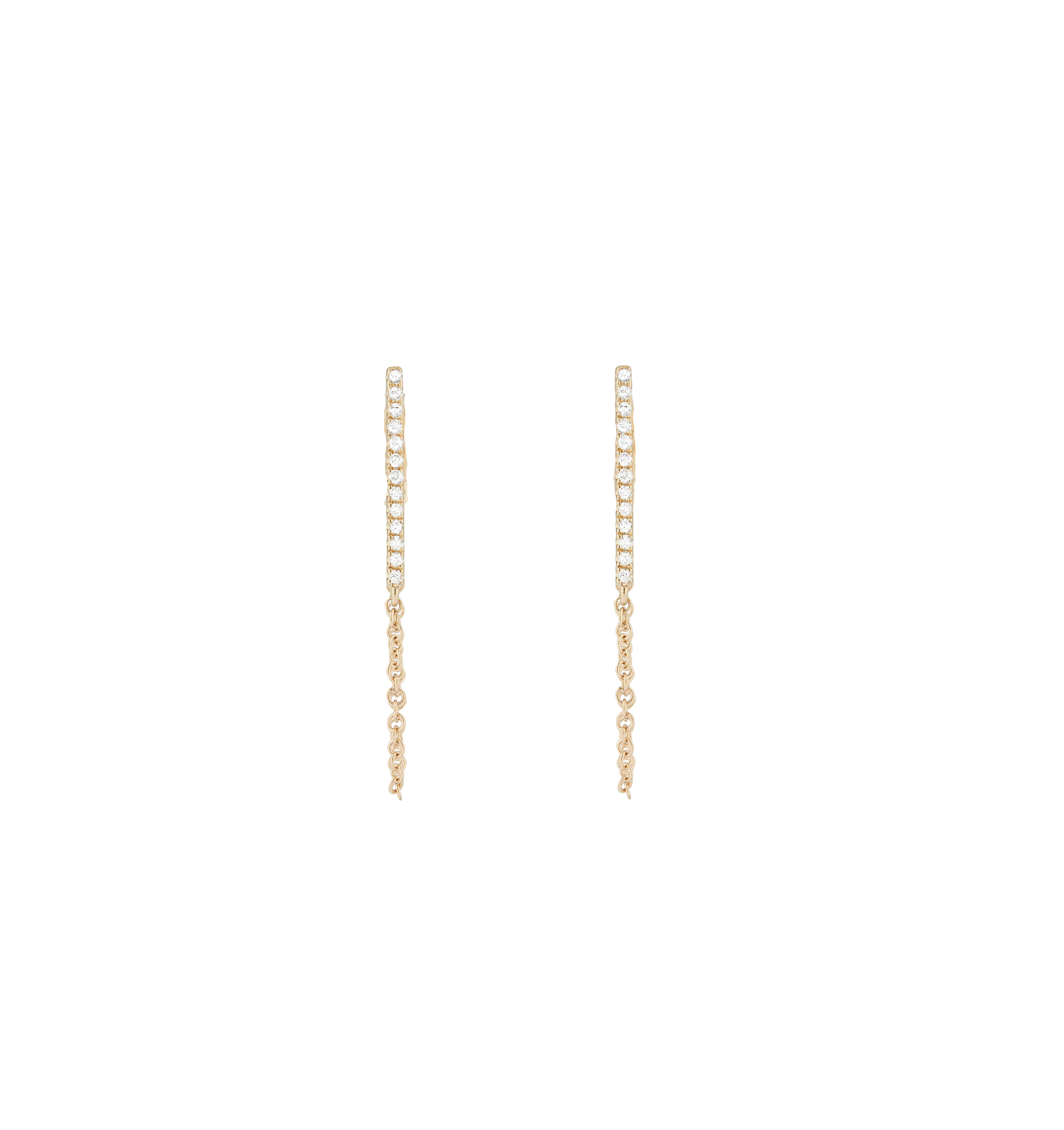 Contemporary 14 Karat Yellow Gold 0.077 Carat Round Diamond Chain Hoop Earrings For Sale