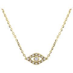 Collana Evil Eye in oro giallo 14 carati con diamanti da 0,08 carati