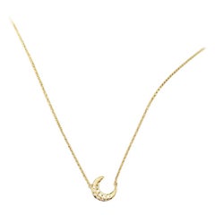 14 Karat Yellow Gold 0.08 Carat Diamonds Crescent Moon Necklace