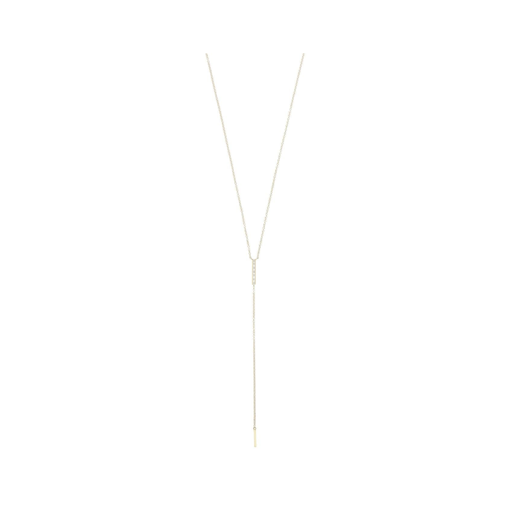 This Baguette Diamond Lariat Drop Pendant is made in 14 karat Yellow Gold, set with natural, colourless diamonds. With a total diamond carat weight (approximate) of 0.085 carat, The Diamonds are G-H colour, VS-Si clarity. This pendant is 40cm long