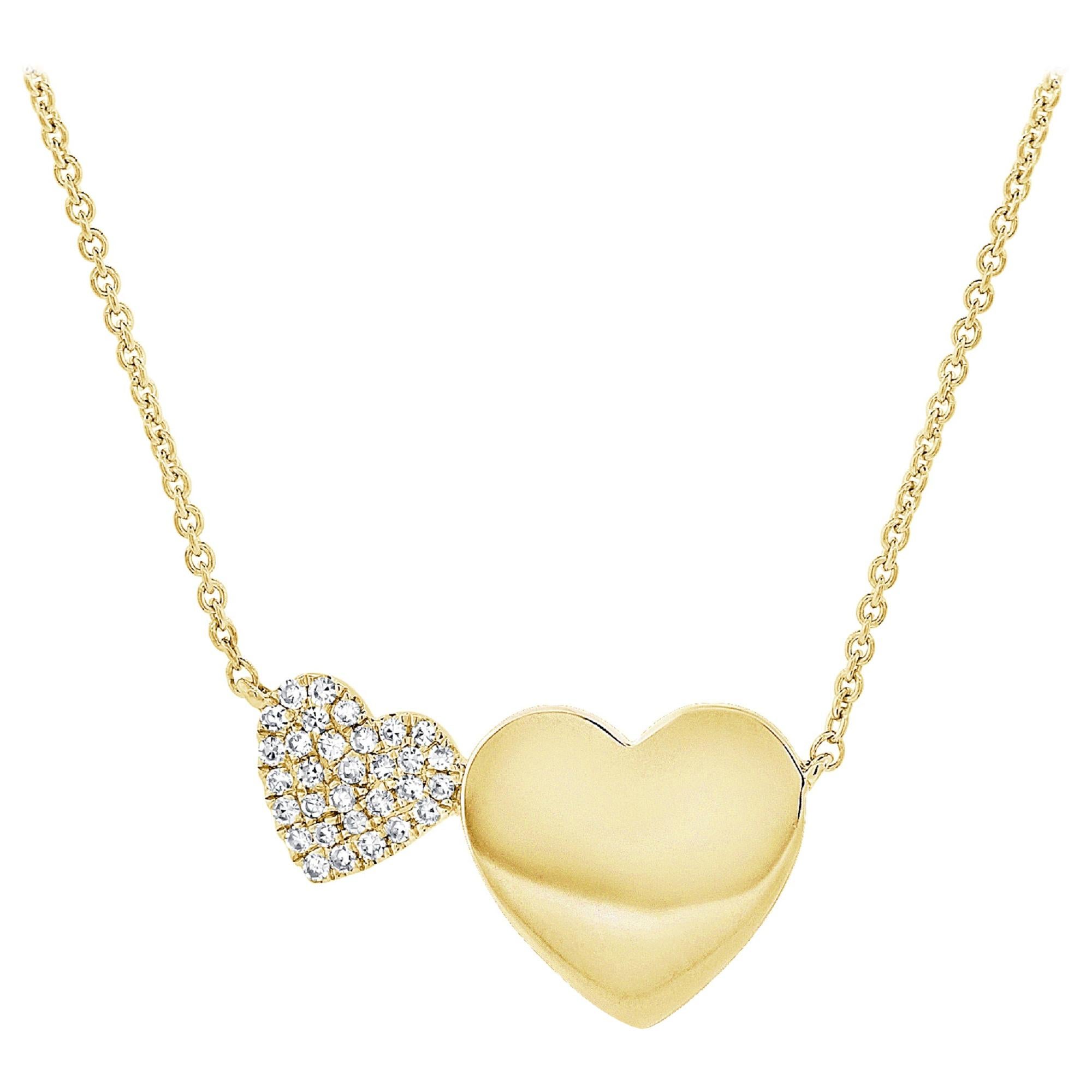 14 Karat Yellow Gold 0.09 Carat Diamond Heart Necklace For Sale