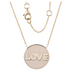 14 Karat Yellow Gold 0.09 Carat Diamond Love Disc Necklace