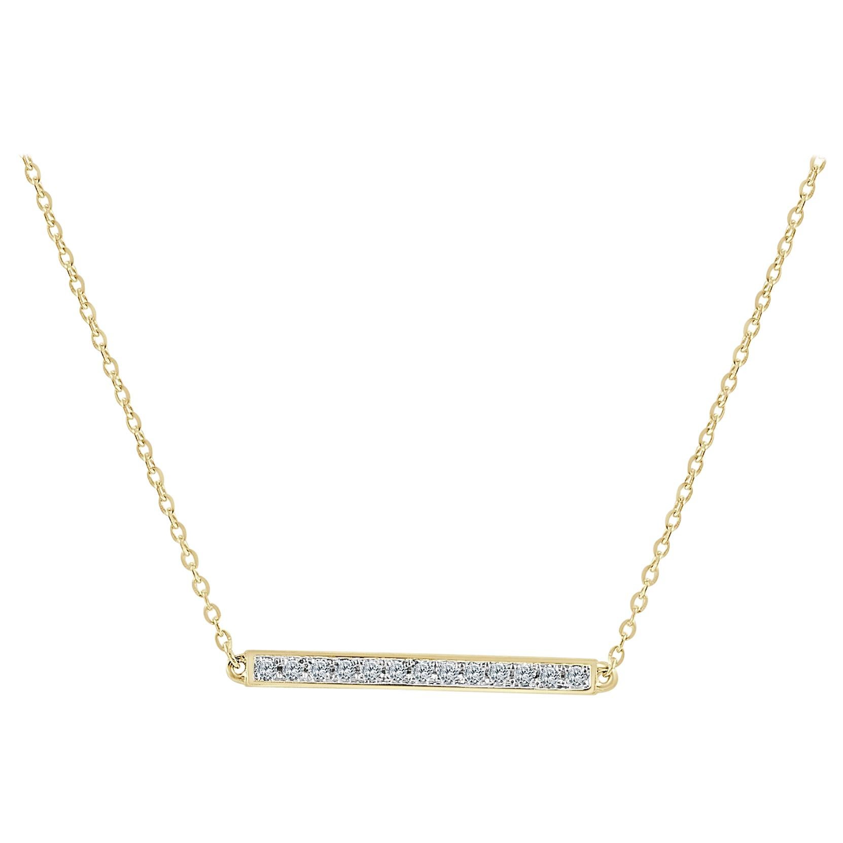 14 Karat Yellow Gold 0.10 Carat Diamond Bar Necklace For Sale