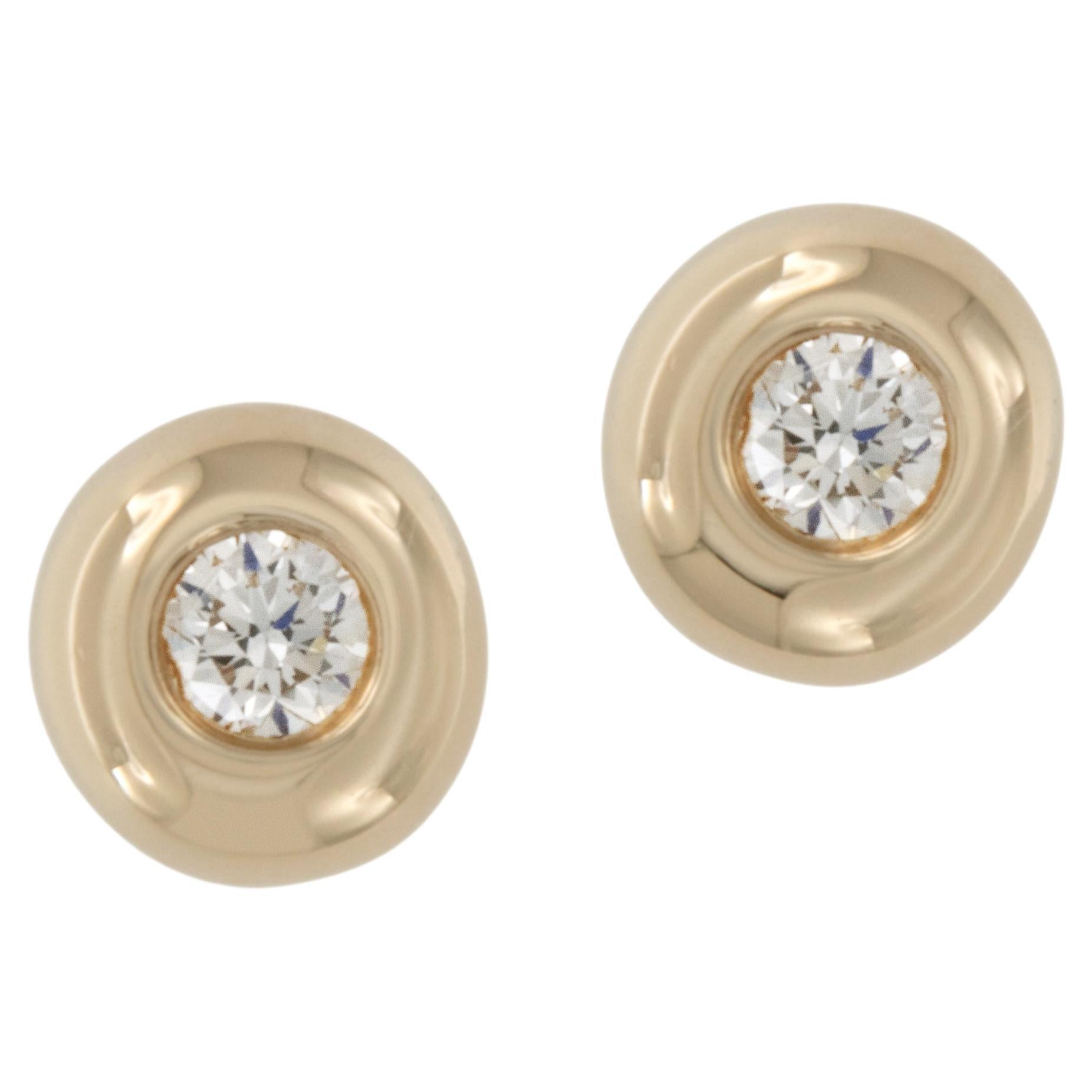 14 Karat Yellow Gold 0.10 Carat Diamond Bezel Stud Earrings  For Sale