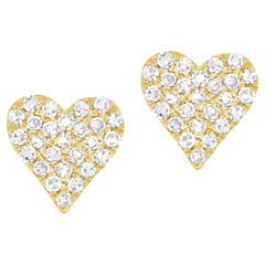 14 Karat Yellow Gold 0.10 Carat Diamond Heart Earrings